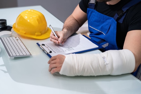 Injured construction worker filing insurance claim
